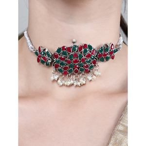 Gargantilla Verde Oxidado con Perlas de Imitación y Diamantes, Cadena de Eslabones Moderna con Forma de Flor, Joyería Religiosa Cristiana para Bodas - Product Image 5