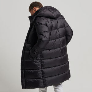 2021 OEM Heavy Best Bubble Long Hooded Black Longline Parka Coat Custom Men Shiny Puffer Jacket para hombres - Product Image 2