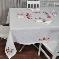 Nappe et serviettes en tissu vintage brodées Nature4u, faites à la main, style cottage chic, motif floral, couleur et logo personnalisables, forme carrée