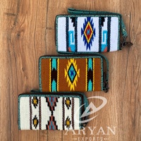 Keluaran baru dompet tangan kulit kain Aztec Barat dompet multiwarna kulit berlapis Aztec unik dompet gelang kulit