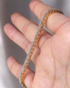 Certificado 14K Oro amarillo Hecho a mano Color genuino Baguette Diamantes Tenis Pulsera Boda - Product Image 3