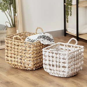 Nouvelle arrivée ensemble de deux pièces de panier décoratif en jacinthe d'eau pour la décoration de la maison avec poignées du Vietnam meilleure vente - Product Image 5