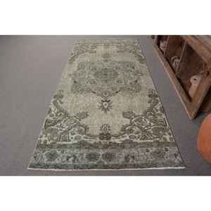 Vintage Turkish Large Area <b>Rug</b> Classic Green 4x8,9ft Rectangle Wool Latex Backing Abstract Pattern for Teen's <b>Hallway</b> Room <b>Rug</b> - Product Image 1