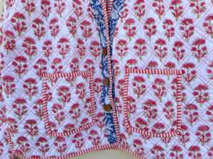 เสื้อแจ็กเก็ตผ้าฝ้ายบุนวมลายดอกสีครามสำหรับผู้หญิงใส่ได้ทุกฤดูการตกแต่งสไตล์กิโมโน - Product Image 6