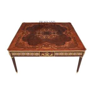 Luxury <b>Square</b> Coffee <b>Table</b> with Intricate Wood Inlays and Brass Detailing for Elegant and Timeless Living Room Decor - Product Image 1
