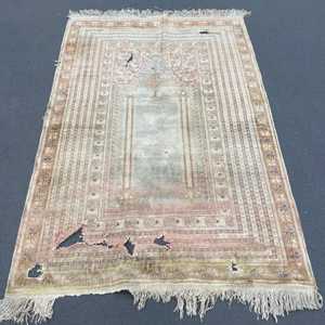 3.9x5.8 ft Rug, Turkish Vintage Rug, <b>Brown</b> Blue Check <b>Wool</b> Rug - Product Image 1