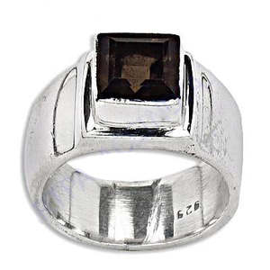 Anillo Boho Hecho a Mano para Hombre, Plata 925 con Cuarzo Ahumado, Topacio Cuadrado, Corte Princesa, Joyería de Platino para Enamorados - Product Image 1