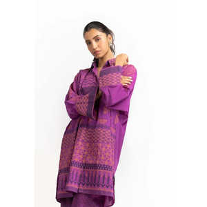 Conjunto de Camisa y Pantalón de Cintura Alta para Mujer, Transpirable, en Color Morado Teñido, con Decoración Estampada - Product Image 4