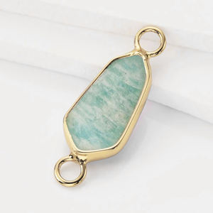 Bisel de amazonita hexagonal facetado hecho a mano, Conector de doble bucle, hallazgos de joyería para pulseras, suministros para manualidades - Product Image 1