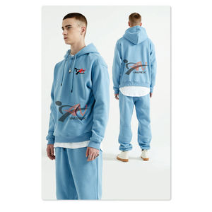 Ensemble survêtement décontracté pour homme, automne-hiver, sweat-shirt à capuche et pantalon de jogging, tissu en molleton de coton lourd, logo personnalisé, 2 pièces, imprimé - Product Image 4