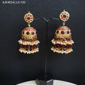 Jadau ประดับด้วยลูกปัดสีทองแนววินเทจต่างหูแบบชนเผ่าห้อยประดับไข่มุกและเพชรสำหรับงานเลี้ยง - Product Image 3