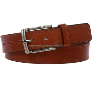 Ceinture décontractée en cuir véritable 100% Top Grain pour hommes avec boucle rectangulaire élégante finition satinée et ceinture pour hommes à triple bord - Product Image 1