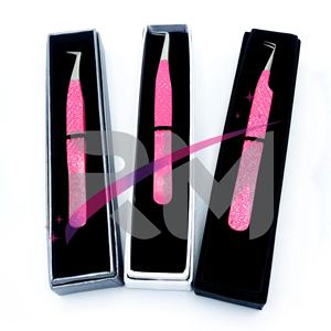 Pinces à extensions de cils en fibre RMI, acier inoxydable avec poignée diamantée, pointe argentée, 90 degrés, 3 points différents - Product Image 1