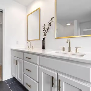 Enbl ชุดโต๊ะเครื่องแป้งในห้องน้ำระดับโรงแรมหรูหราทันสมัยติดผนังทำจากไม้เนื้อแข็งติดผนังกระจกสมาร์ทหินเทียมสีดำ - Product Image 2