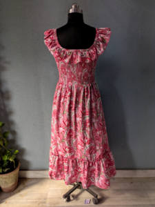 Robe maxi en coton voile écologique lavable élégante pour femmes à imprimé floral indien fait à la main, taille élastique, automne été - Product Image 5