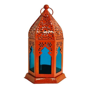 Linterna marroquí clásica Linterna de metal rojo de alta calidad Linterna de diseño recortado Perfecta para las celebraciones de Ramadán o Eid - Product Image 1