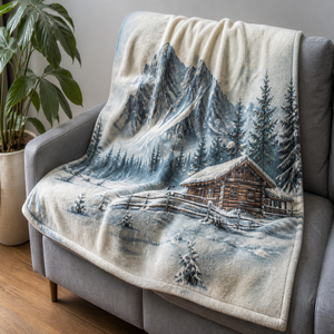 Custom Printed Throw <b>Blanket</b> <b>Personalized</b> Mountain Cabin Winter Gift Sublimation Flannel Fleece Polyester - Product Image 1