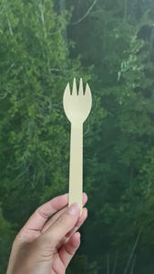 ¡Spork de madera desechable biodegradable vietnamita 100% 95mm para fiestas! - Product Image 2
