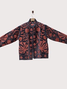 Floral Embroidered <b>Velvet</b> <b>Jacket</b> Mandarin Collar Full Sleeve Women's Casual Outerwear Autumn Wear - Product Image 2
