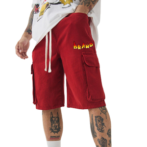 Custom made <b>men's</b> long <b>shorts</b> custom sticker printed logo cotton <b>short</b> solid <b>red</b> color with cargo pockets <b>short</b> for <b>men's</b> - Product Image 1