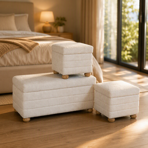 Panca contenitore in tessuto Teddy Fleece con gambe in legno massello, poggiapiedi contenitore quadrato/rettangolare - Product Image 2