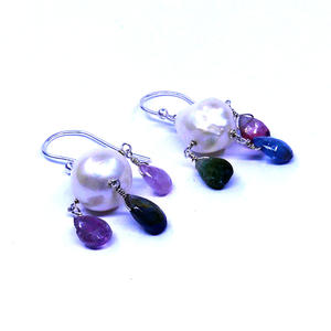 Boucles d'oreilles en argent sterling 925 plaqué or perle vermeil multi tourmaline gemmes pour mariages - Product Image 1
