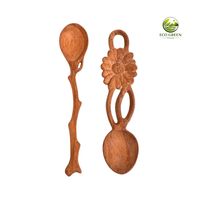 Houten serveerlepelset van 1, handgesneden met bloemen- en bladmotief, milieuvriendelijk, vaatwasserbestendig, gemaakt in Vietnam