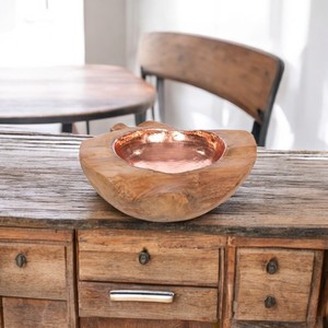 Bol décoratif en bois et cuivre d'Indonésie - Product Image 5