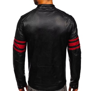 Veste de moto pour homme en cuir véritable noir, écologique, coupe-vent, col montant, fermeture éclair, coupe ajustée, manches régulières, hiver - Product Image 2