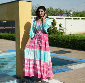 Nouveau Designer Tassel dentelle femmes portent rayonne longue Tie Dye corps complet couvrir robe - Product Image 5