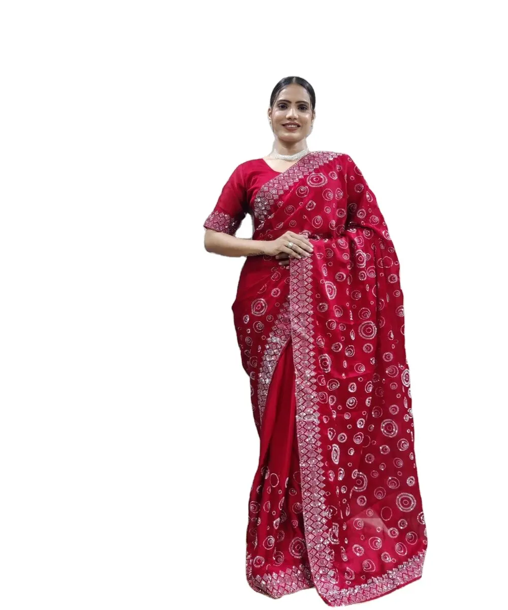 Conjunto de seda elegante: beleza tradicional encontra estilo moderno - Sarees prontos para usar, ideais para mulheres chiques do dia a dia