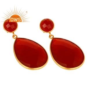 Latest Trending Sterling <b>Silver</b> 18K Gold Plated Natural Red Onyx Gemstone Drop <b>Earring</b> <b>Wedding</b> Fine Jewelry - Product Image 2