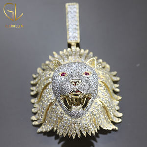 Hiphop joyería fina acabado de oro sólido D VVS corte brillante redondo Moissnaite diamante helado Roaring Lion Head Charm colgante - Product Image 2