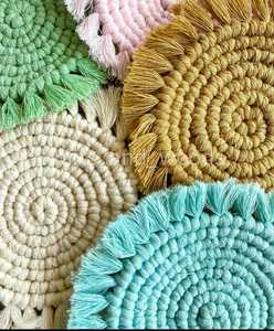 Posavasos de macramé de algodón colorido hecho a mano, posavasos tejido para cocina, decoración del hogar - Product Image 4