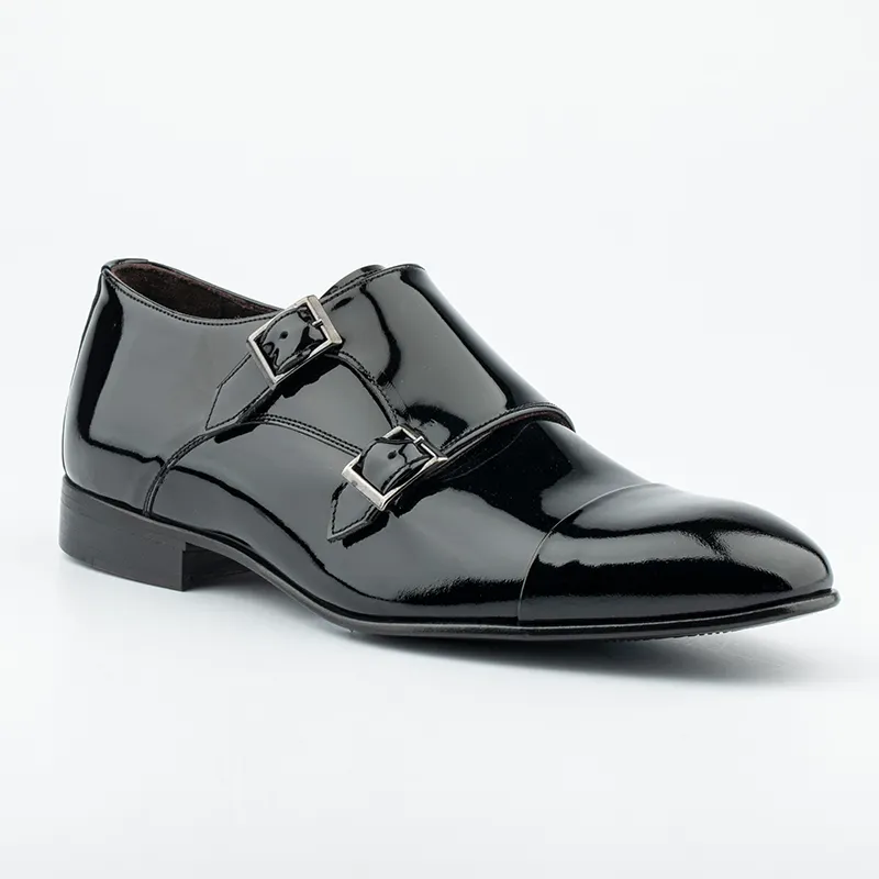 High Quality Patent Leather Double Monk Strap Derby model classic men shoes with leather sole