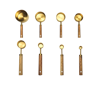 ช้อนตวงทำจากไม้และทองเหลืองขัดเงาพร้อมที่จับไม้ - Product Image 5