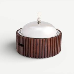 Olla Caliente Aislada de Madera de Lujo para Servir en la Mesa, Tapa Plateada, Interior de Acero Inoxidable Pulido, Perilla con Diseño de Palmera, Duradera - Product Image 5