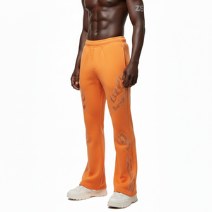 กางเกงขาบานผ้าฟลีซผสมคอตตอนและโพลีเอสเตอร์ พรีเมียม เนื้อผ้านุ่ม ขัดเงา สีส้ม ประดับโลโก้ด้วยการรีดร้อน - Product Image 3