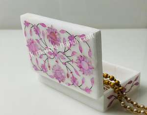Incrustation de marbre 10x15cm rose fleur Design hautement conçu à la main carré/rectangulaire boîte à bijoux pur stockage à la main - Product Image 2