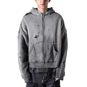 Sudaderas con cremallera de alta calidad y lavado ácido desgastado personalizadas con hombros caídos y diseño único al por mayor - Product Image 1