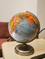 Globo Terráqueo Vintage Replogle, Hecho a Mano, de Metal, con Base de Aluminio, Decoración de Escritorio, Herramienta Educativa de Geografía, Estilo Mediados de Siglo