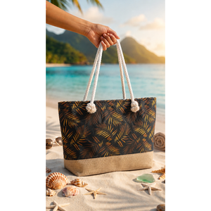 Bolsa de Playa Resistente al Agua con Diseño Estampado y Detalle Tejido, Cierre Abierto, Forro de Poliéster, Portátil -128 - Product Image 1