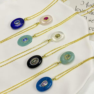 Collier pendentif fait main en pierre de lapis incrusté d'ovale Offre Spéciale-Collier double pierre précieuse - Product Image 4