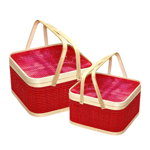 Panier-cadeau en bambou le plus vendu avec couvercle et 2 poignées, couleur personnalisée disponible, artisanat en osier pour cadeaux d'entreprise - Product Image 1