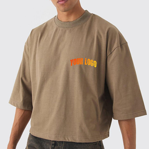 Camisetas recortadas de algodón 100% de peso pesado de alta calidad, Camiseta holgada de talla grande con logotipo bordado y estampado de gran tamaño para hombres - Product Image 1