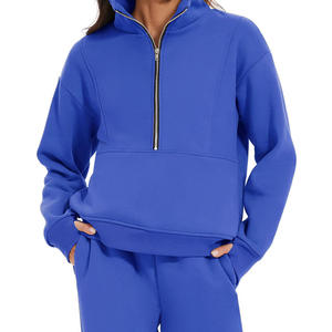 Sudadera de manga larga con media cremallera informal para otoño e invierno con logotipo personalizado de alta calidad para mujer - Product Image 3