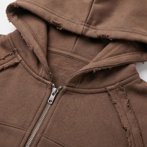 Conjunto Deportivo de Dos Piezas para Mujer, Sudadera con Capucha y Cremallera, Estilo Desgastado, Color Personalizado, Ropa Deportiva de Algodón para Invierno - Product Image 4