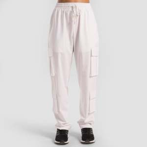 Women's White Cargo <b>Trousers</b> Breathable Casual Pants with <b>Elastic</b> <b>Waist</b> Mid <b>Waist</b> Wrinkled Technics Cargo Pant Style - Product Image 2
