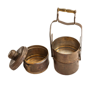 กล่องปิคนิคทองแดงทรงกลมทำจากทองเหลืองล้วนดีไซน์มหัศจรรย์พร้อมที่จับสำหรับอาหารกลางวันและปิกนิก - Product Image 2