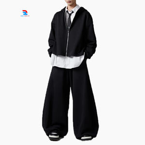 Sudadera con capucha y cremallera para hombre, pantalones de chándal de gran tamaño, conjuntos para correr, venta al por mayor, chándal holgado con cremallera para hombre - Product Image 1